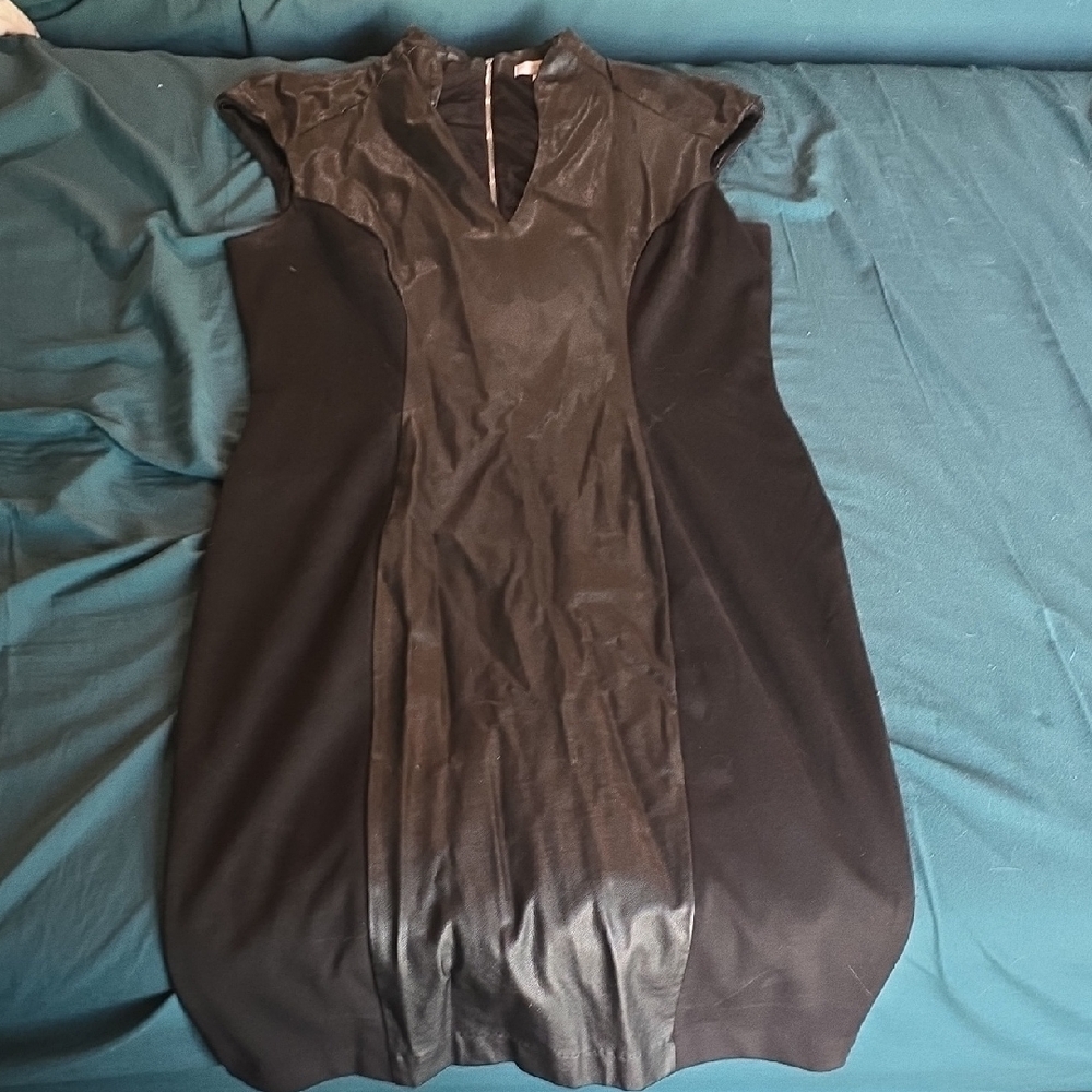 New York & Company Black Faux Leather Dress